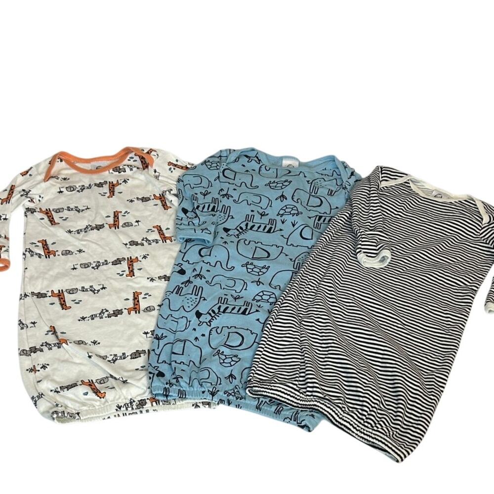 Gerber sz 0-8M long sleeve gowns with mitten cuffs 3-piece set